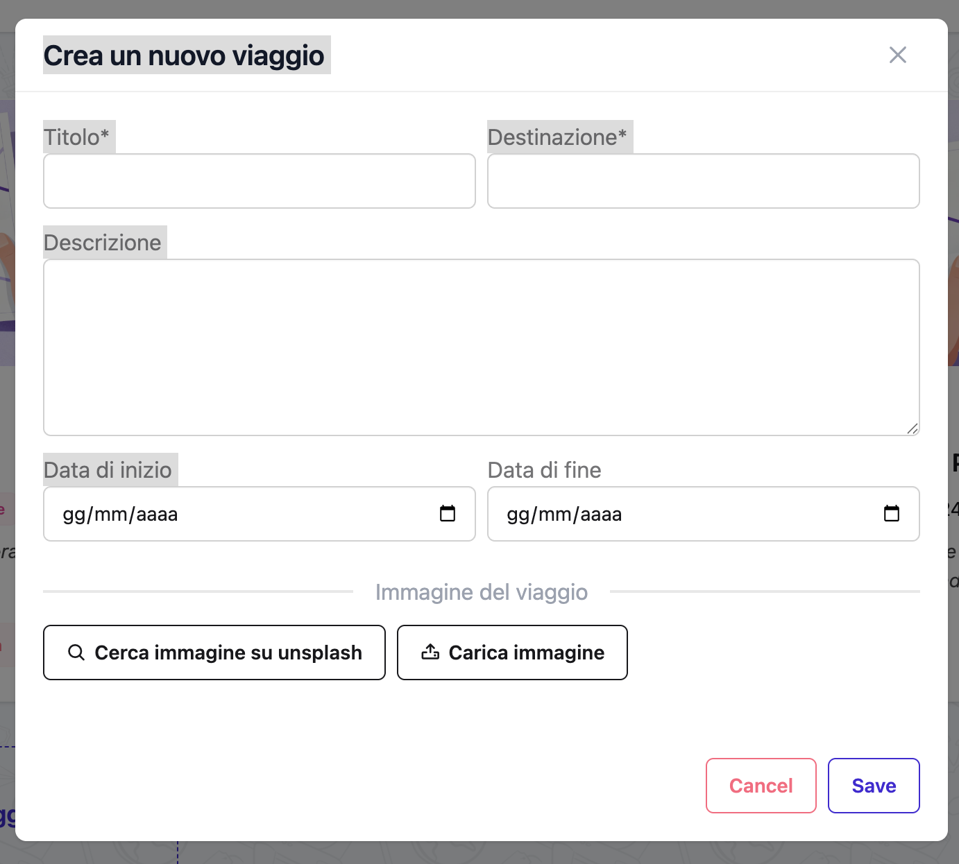 Form Creazione Viaggio